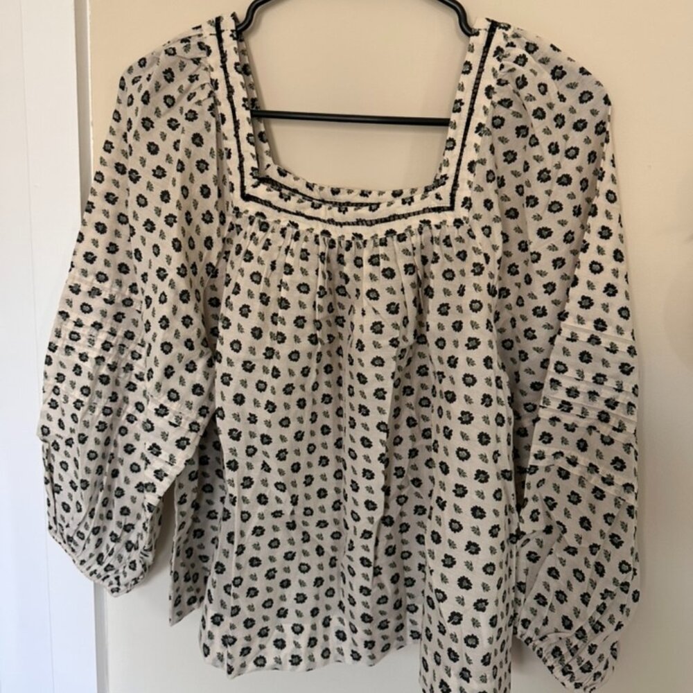Madewell Floral Square Neck Long Sleeve Top